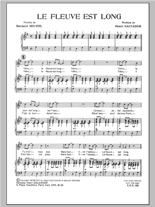 Henri Salvador Fleuve Est Long sheet music notes and chords arranged for Piano & Vocal