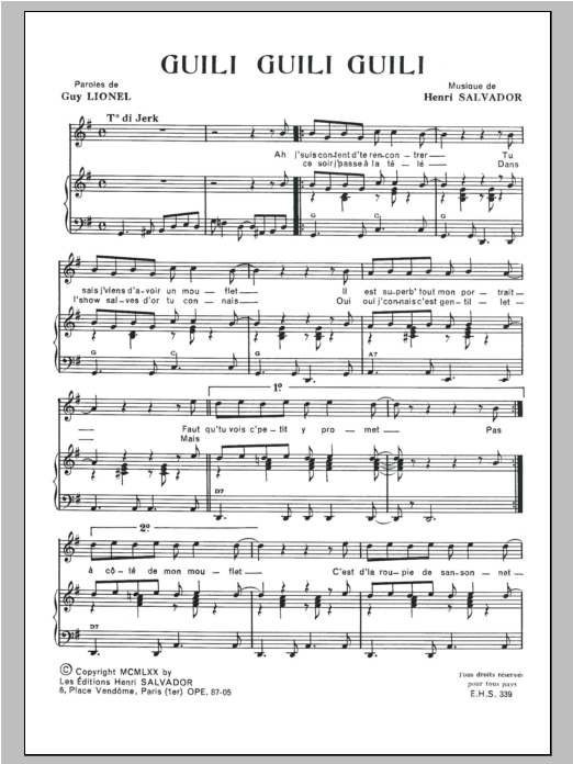 Henri Salvador Guili Guili sheet music notes and chords arranged for Piano & Vocal