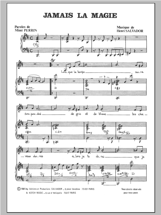 Henri Salvador Jamais La Magie sheet music notes and chords arranged for Piano & Vocal