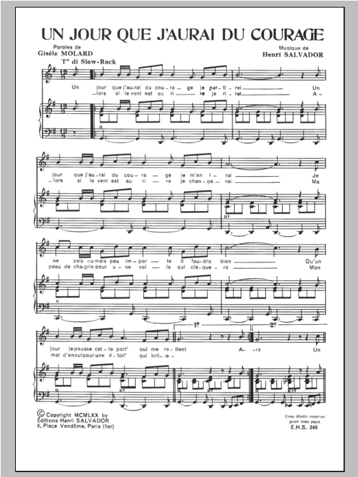 Henri Salvador Jour Que J'aurai Du Courage sheet music notes and chords arranged for Piano & Vocal