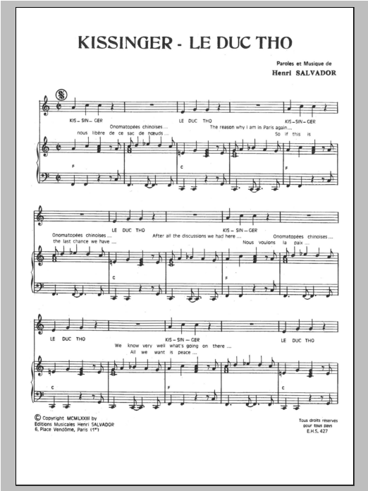 Henri Salvador Kissinger - Le Duc Tho sheet music notes and chords arranged for Piano & Vocal