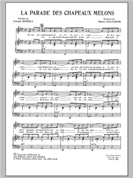 Henri Salvador La Parade Des Chapeaux Melons sheet music notes and chords arranged for Piano & Vocal