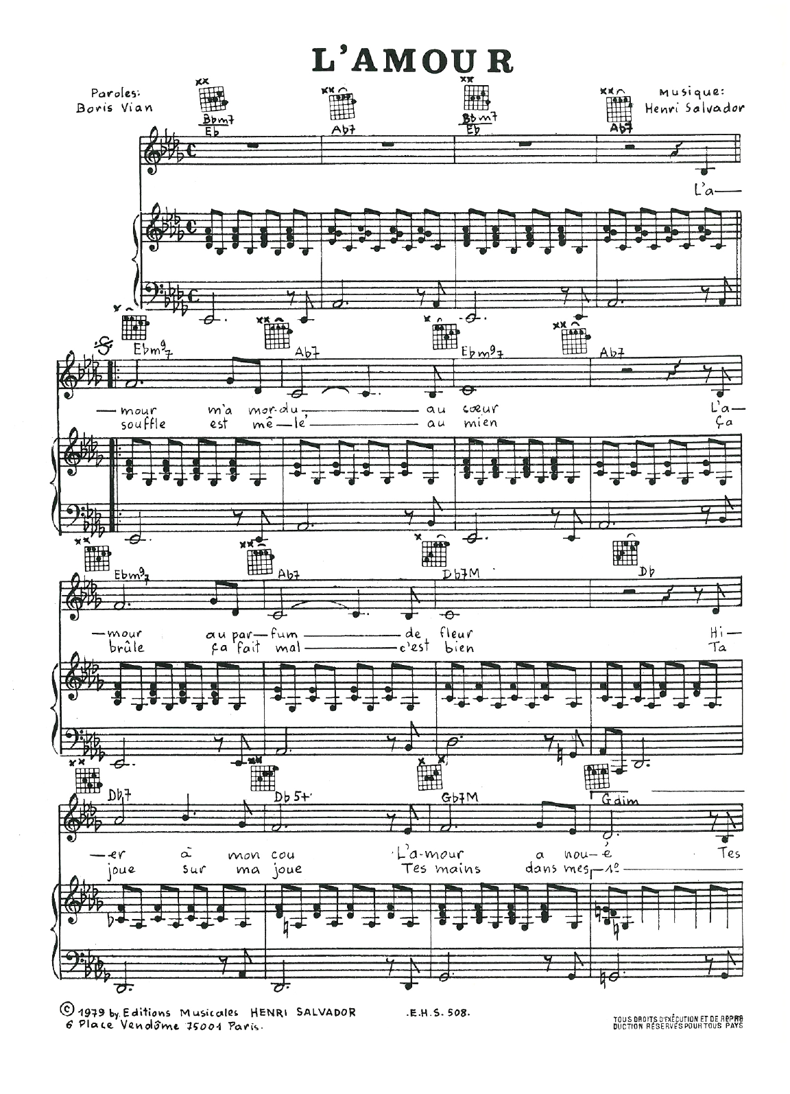 Henri Salvador L'Amour sheet music notes and chords arranged for Piano, Vocal & Guitar Chords