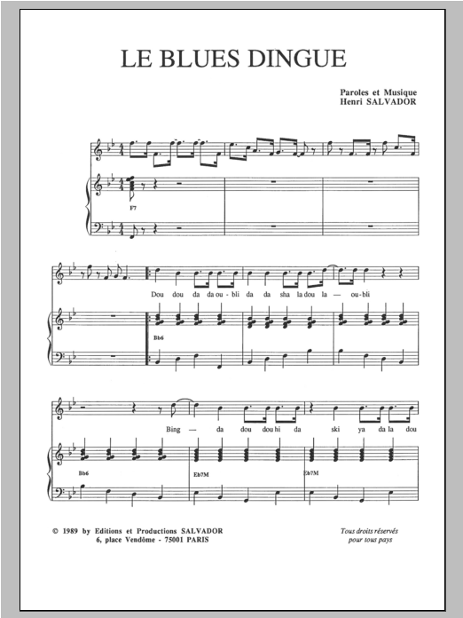 Henri Salvador Le Blues Dingue sheet music notes and chords arranged for Piano & Vocal