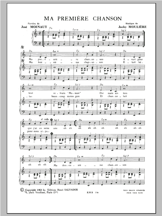 Henri Salvador Ma Premiere Chanson sheet music notes and chords arranged for Piano & Vocal