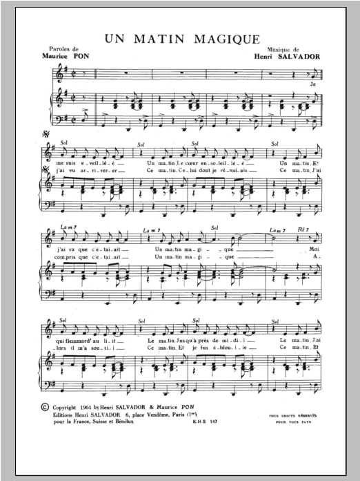 Henri Salvador Matin Magique sheet music notes and chords arranged for Piano & Vocal