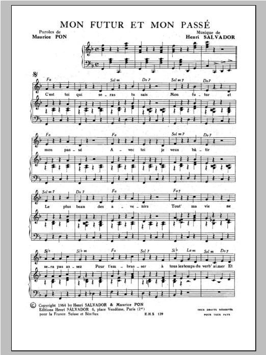 Henri Salvador Mon Futur Et Mon Passe sheet music notes and chords arranged for Piano & Vocal