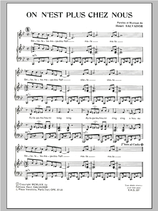 Henri Salvador On N'est Plus Chez Nous sheet music notes and chords arranged for Piano & Vocal