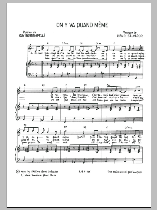Henri Salvador On Y Va Quand Meme sheet music notes and chords arranged for Piano & Vocal
