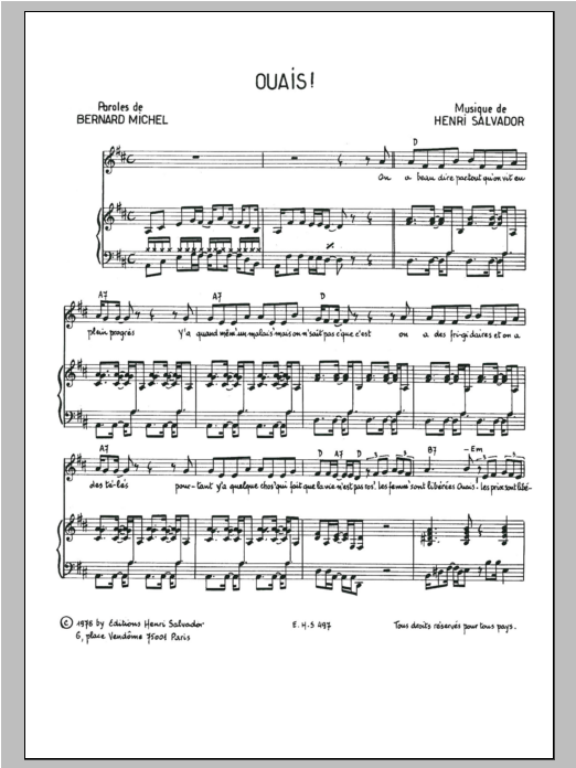 Henri Salvador Ouais sheet music notes and chords arranged for Piano & Vocal