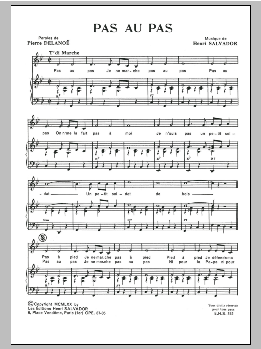 Henri Salvador Pas Au Pas sheet music notes and chords arranged for Piano & Vocal