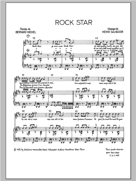 Henri Salvador Rock Star sheet music notes and chords arranged for Piano & Vocal