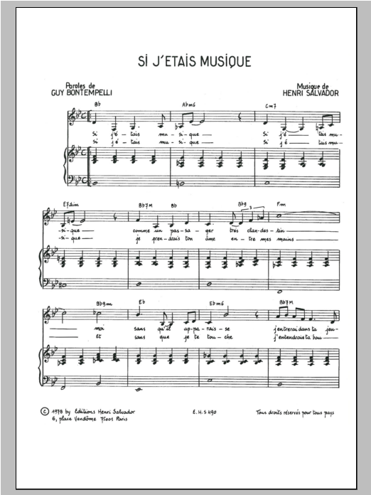 Henri Salvador Si J'etais Musique sheet music notes and chords arranged for Piano & Vocal