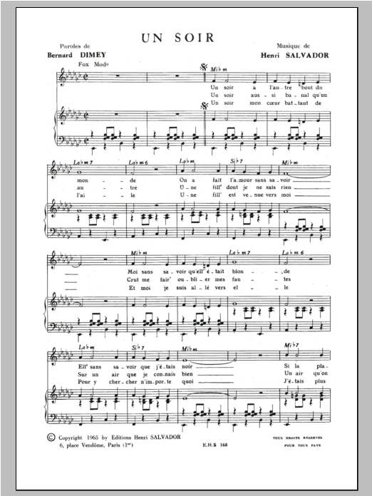 Henri Salvador Soir sheet music notes and chords arranged for Piano & Vocal