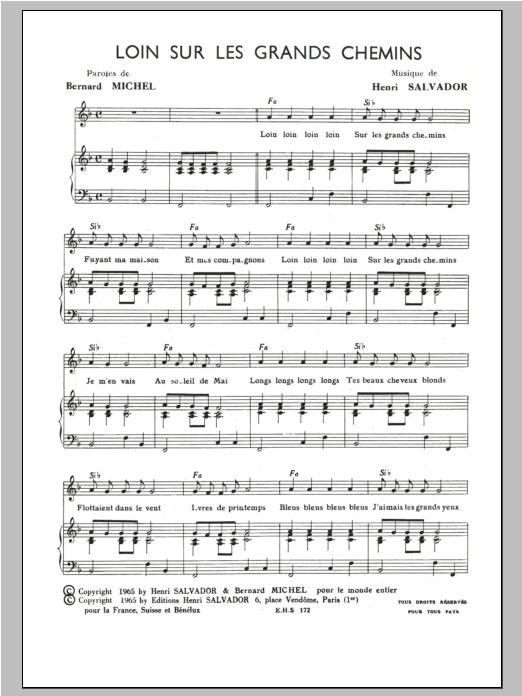 Henri Salvador Sur Les Grands Chemins sheet music notes and chords arranged for Piano & Vocal