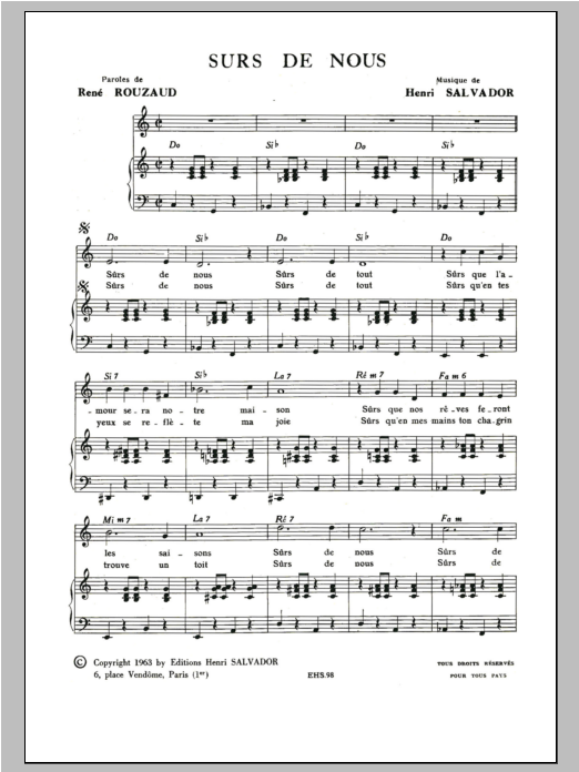 Henri Salvador Surs De Nous sheet music notes and chords arranged for Piano & Vocal