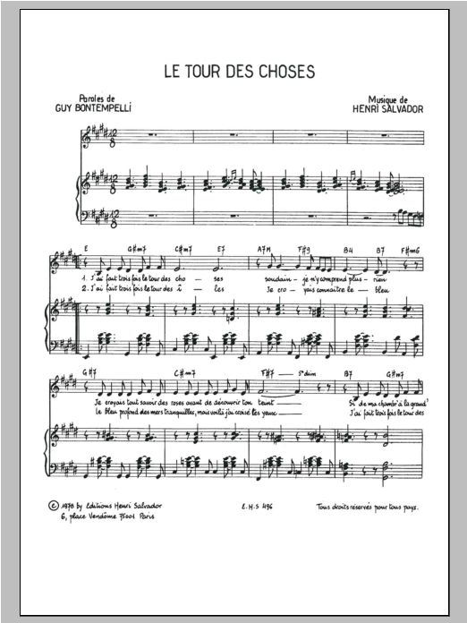 Henri Salvador Tour Des Choses sheet music notes and chords arranged for Piano & Vocal