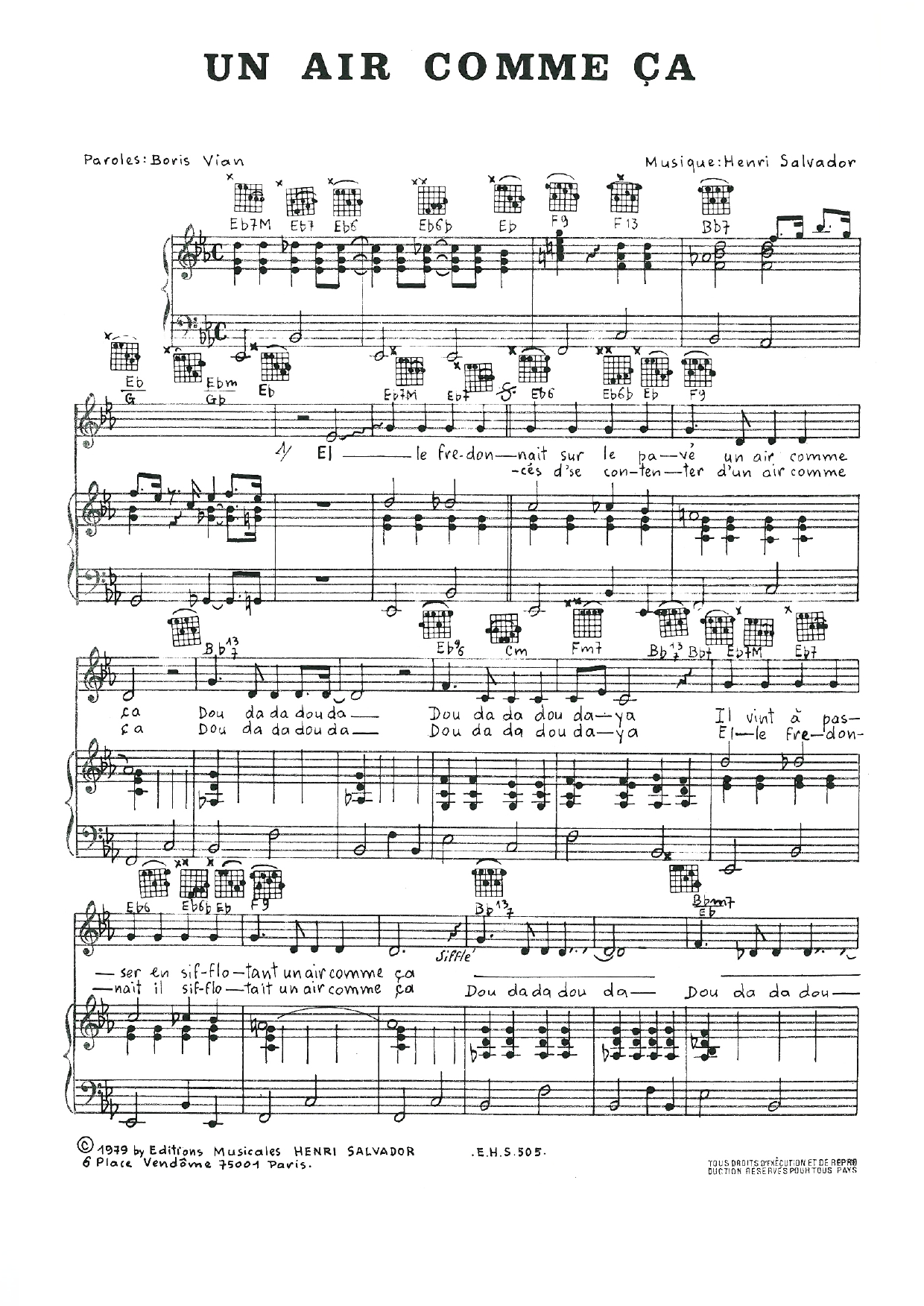 Henri Salvador Un Air Comme Ca sheet music notes and chords arranged for Piano, Vocal & Guitar Chords