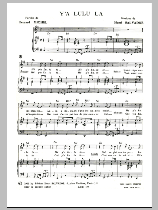 Henri Salvador Y A Lulu La sheet music notes and chords arranged for Piano & Vocal