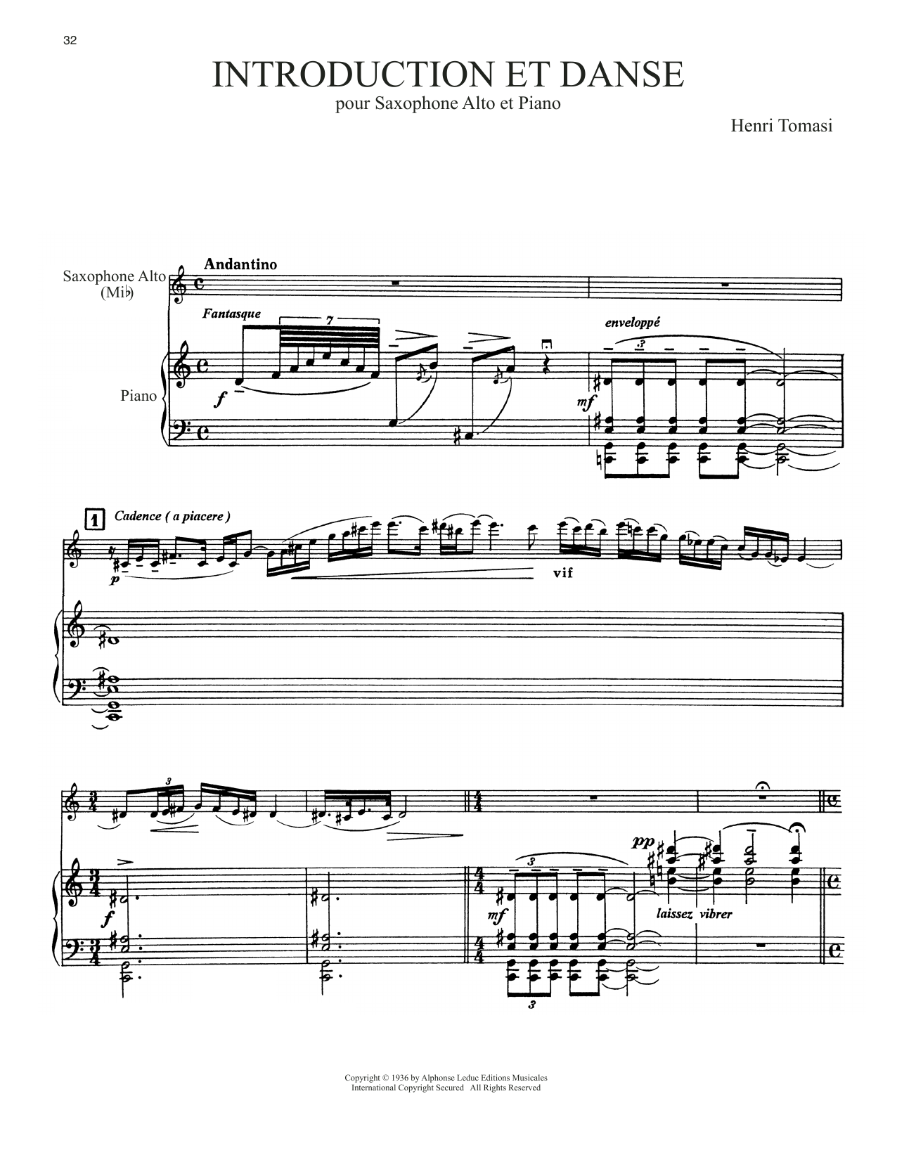 Henri Tomasi Introduction Et Danse sheet music notes and chords arranged for Alto Sax and Piano
