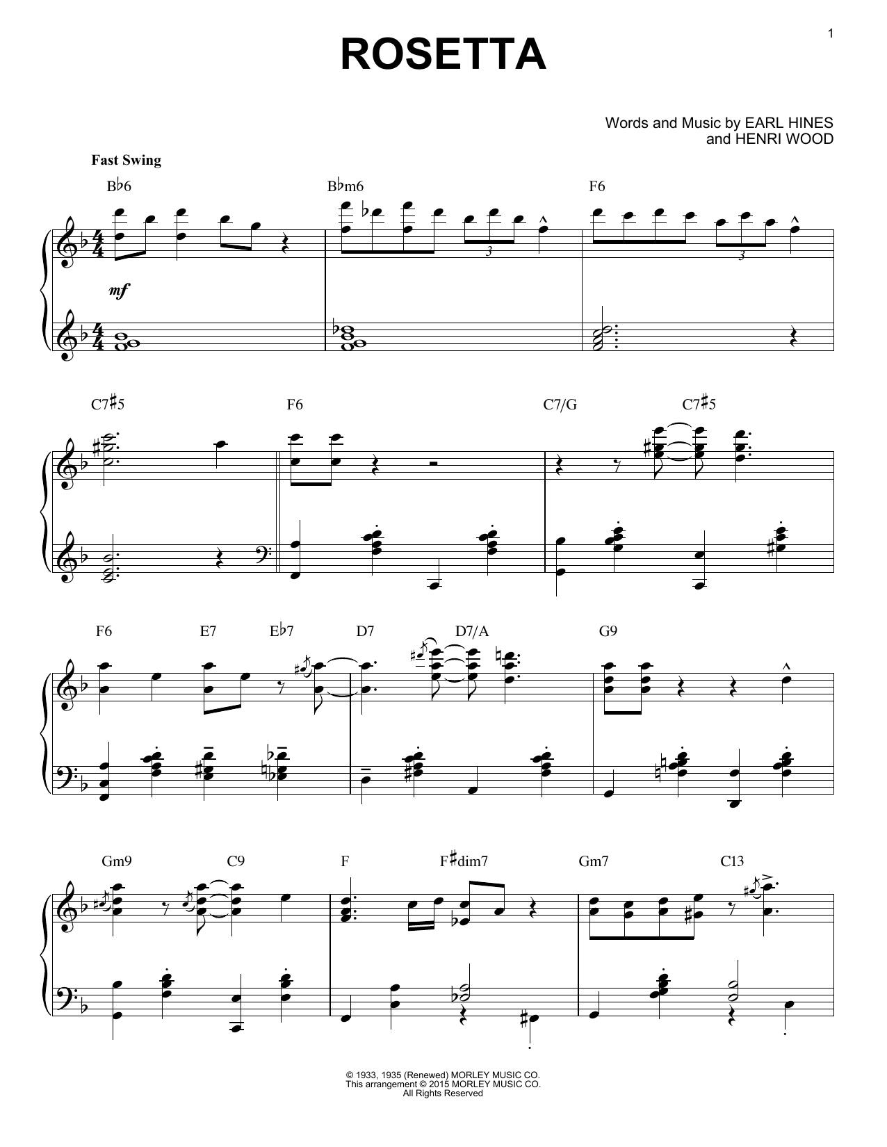 Henri Wood Rosetta [Stride version] (arr. Brent Edstrom) sheet music notes and chords arranged for Piano Solo