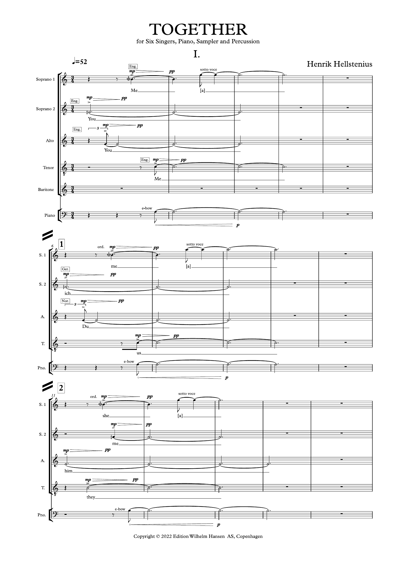 Henrik Hellstenius Together sheet music notes and chords arranged for SATB Choir