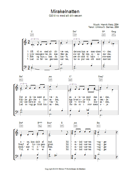Henrik Metz Mirakelnatten sheet music notes and chords. Download Printable PDF.
