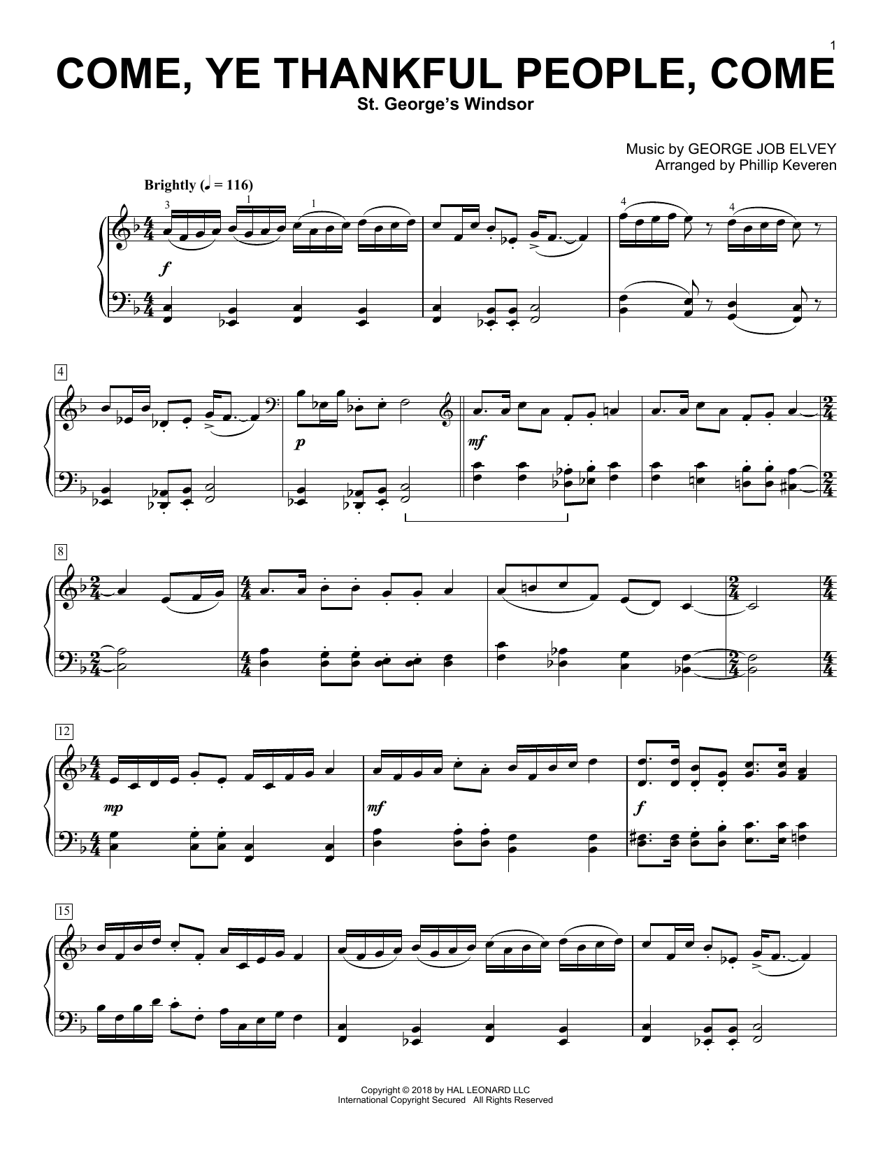 Henry Alford and George Job Elvey Come, Ye Thankful People, Come (arr. Phillip Keveren) sheet music notes and chords arranged for Piano Solo
