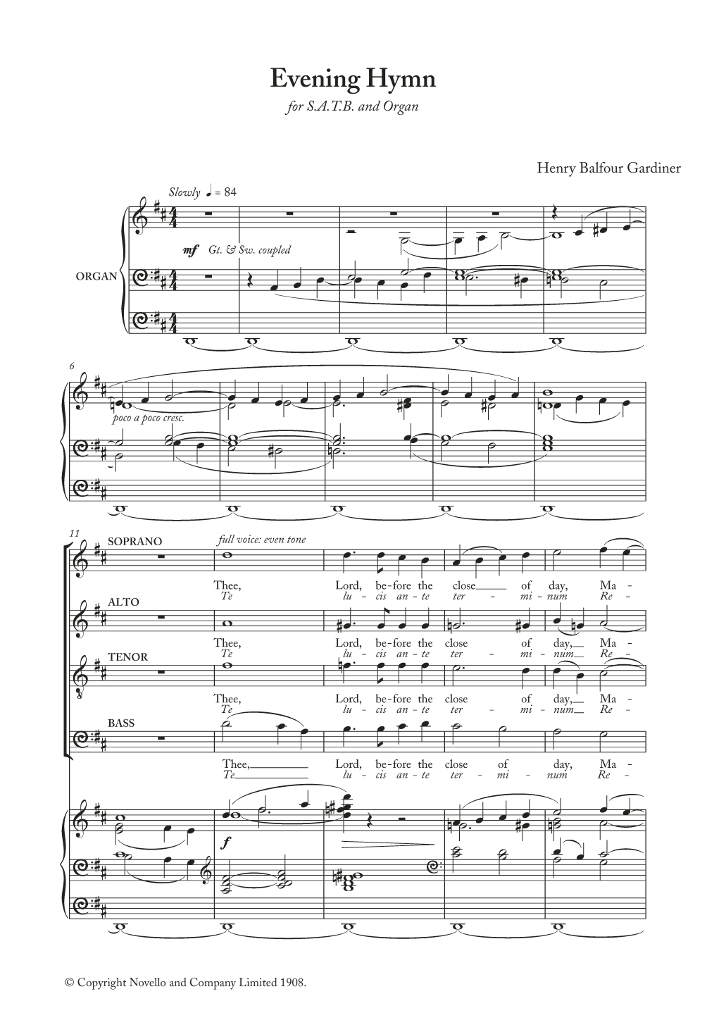 Henry Balfour Gardiner Evening Hymn sheet music notes and chords arranged for SATB Choir