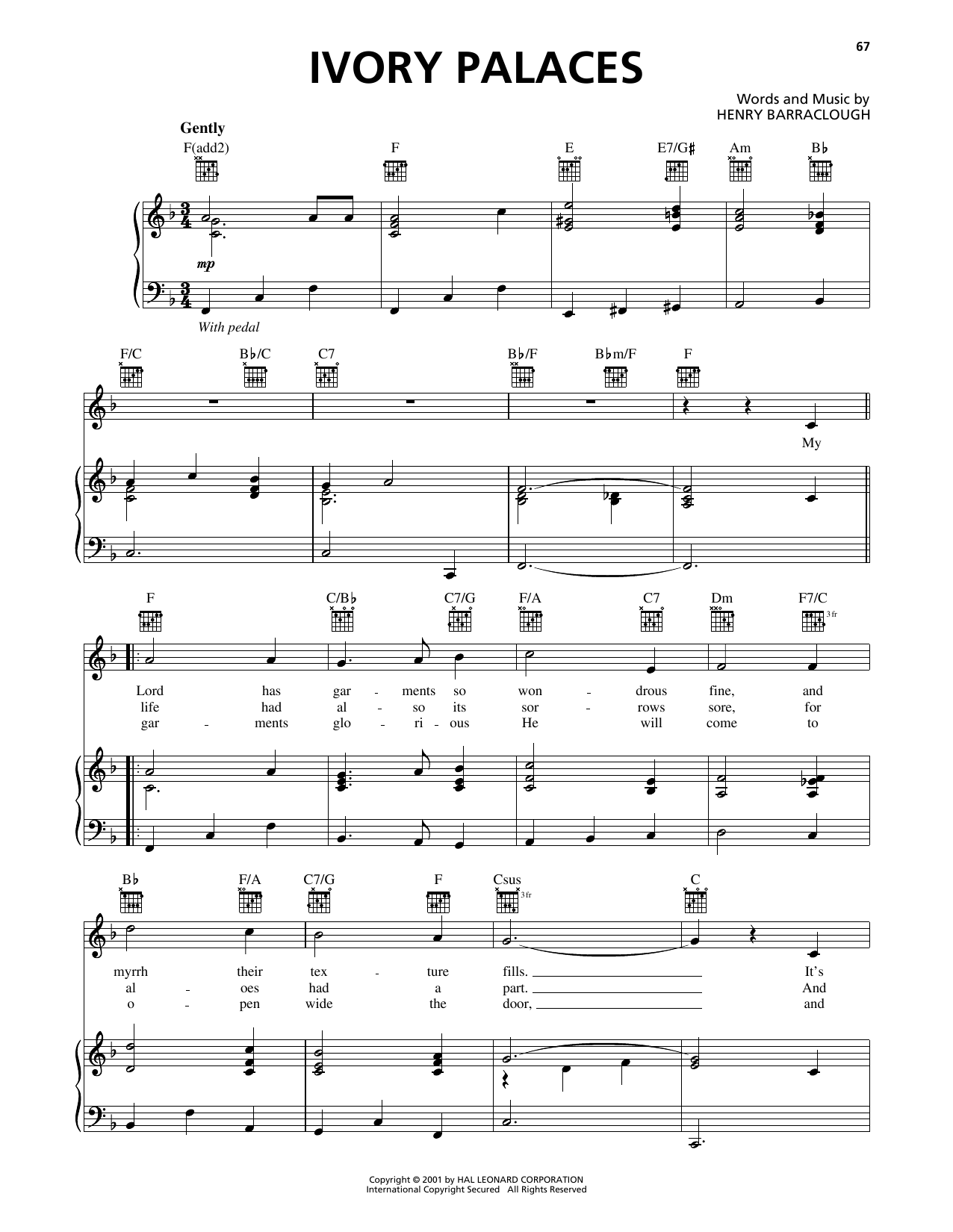 Henry Barraclough Ivory Palaces sheet music notes and chords arranged for Piano, Vocal & Guitar Chords (Right-Hand Melody)