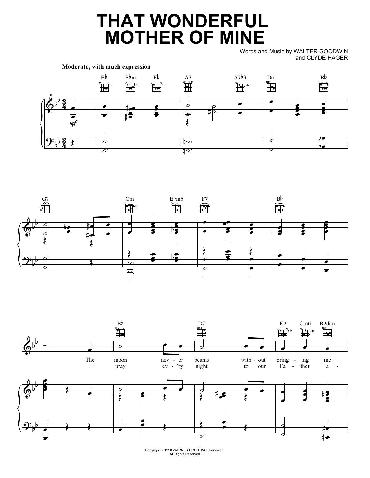 Henry Burr That Wonderful Mother Of Mine sheet music notes and chords arranged for Piano, Vocal & Guitar Chords (Right-Hand Melody)