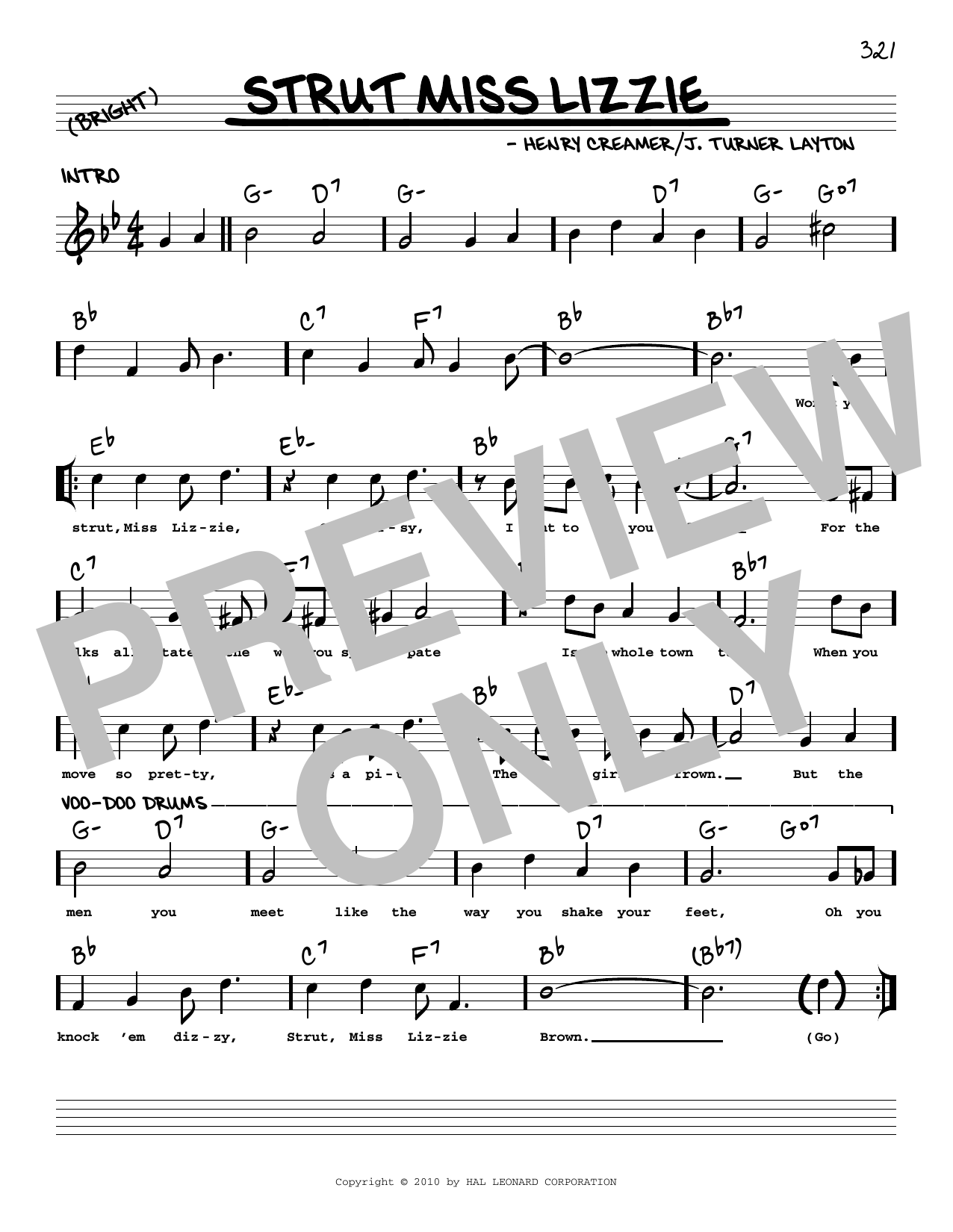 Henry Creamer Strut Miss Lizzie (arr. Robert Rawlins) sheet music notes and chords arranged for Real Book – Melody, Lyrics & Chords