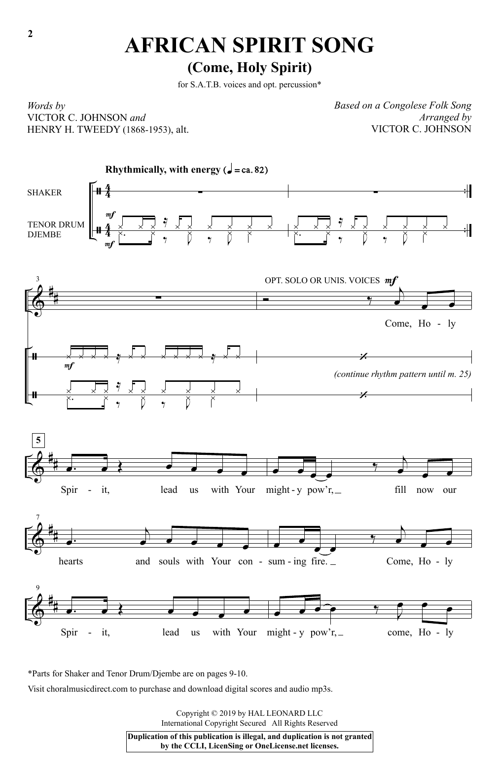 Henry H. Tweedy African Spirit Song (Come, Holy Spirit) (arr. Victor C. Johnson) sheet music notes and chords arranged for SATB Choir