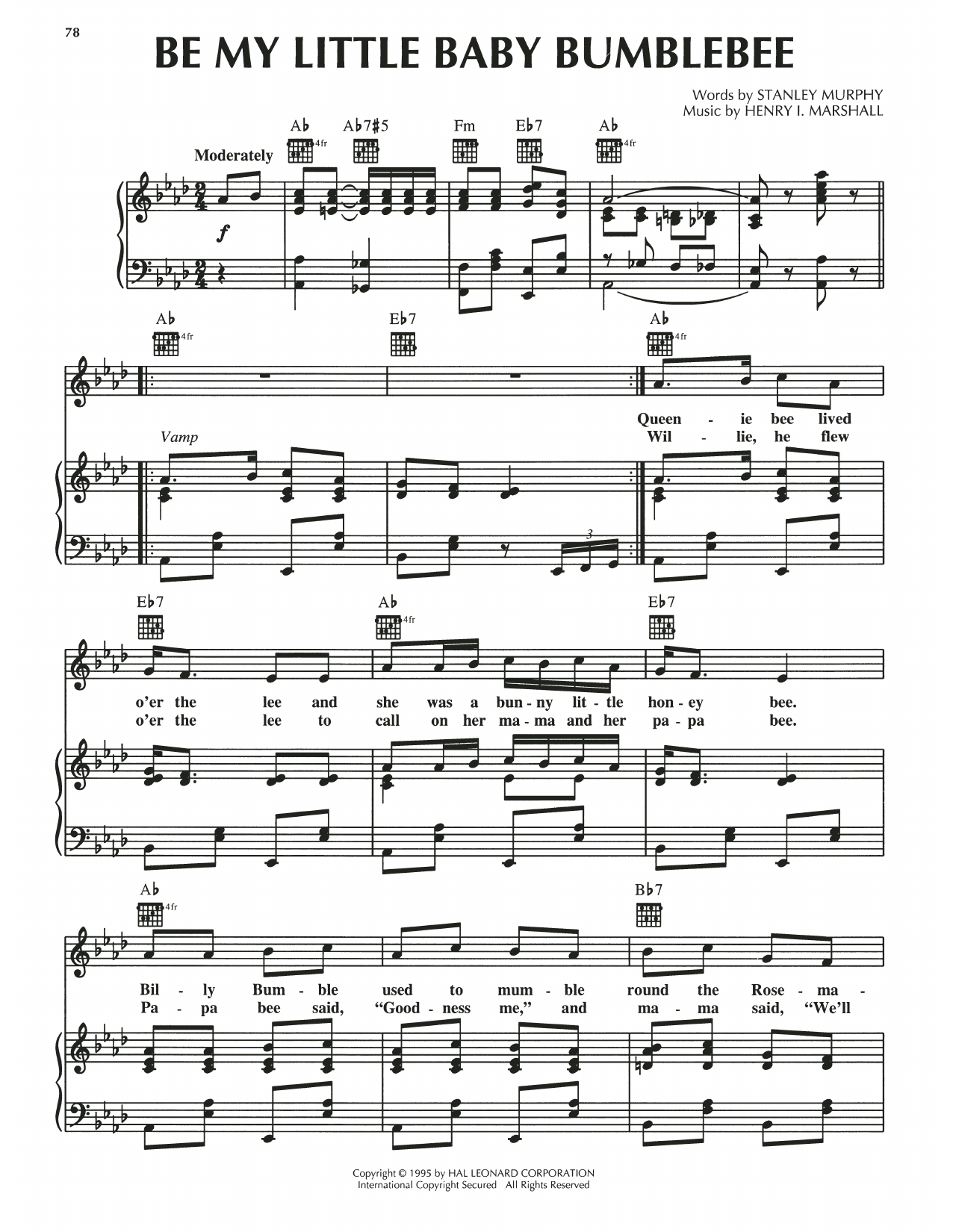 Henry I. Marshall Be My Little Baby Bumblebee sheet music notes and chords arranged for Piano, Vocal & Guitar Chords (Right-Hand Melody)