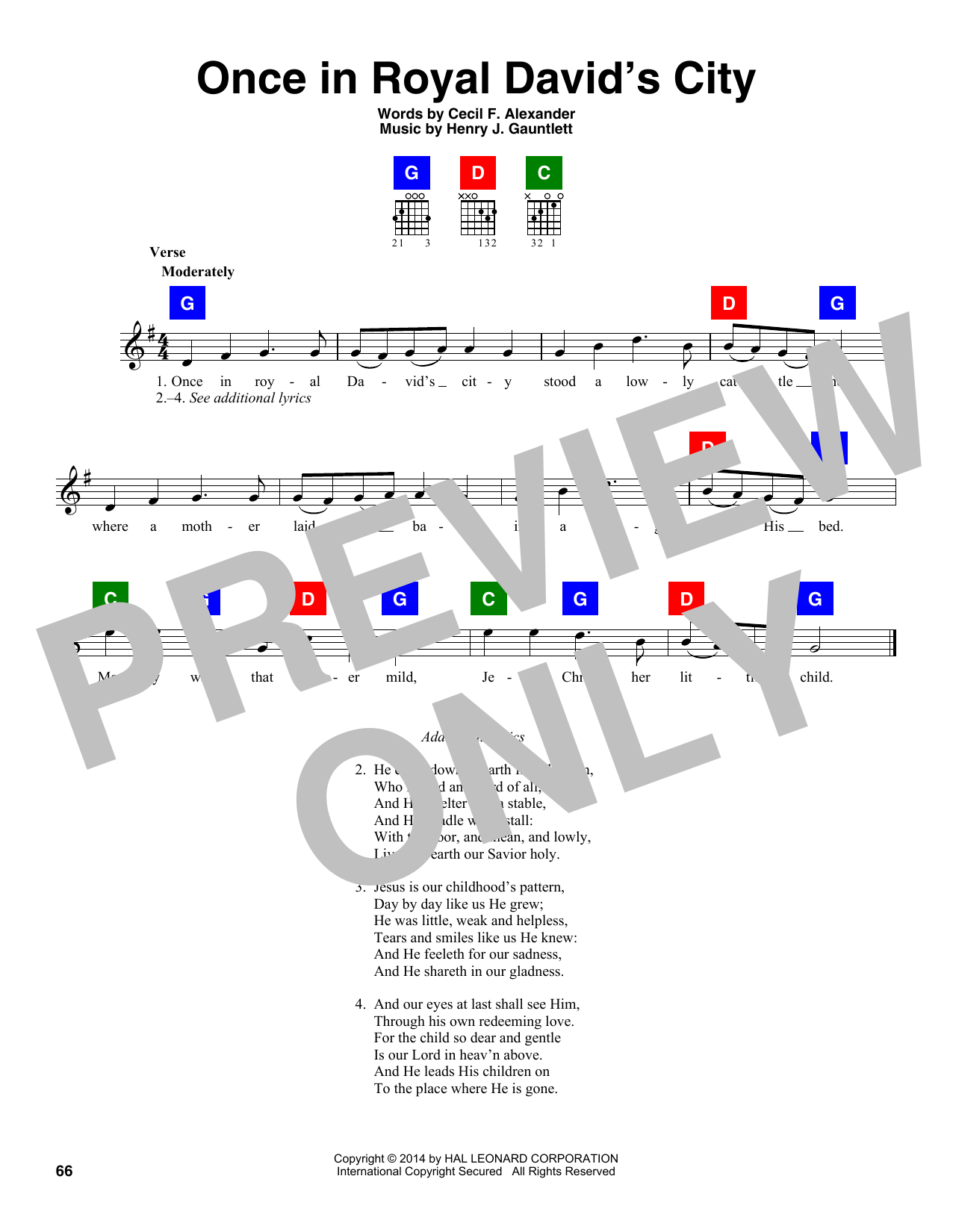 Henry J. Gauntlett Once In Royal David's City sheet music notes and chords arranged for Ukulele