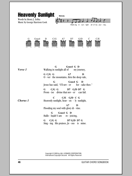 Henry J. Zelley Heavenly Sunlight sheet music notes and chords arranged for Guitar Chords/Lyrics