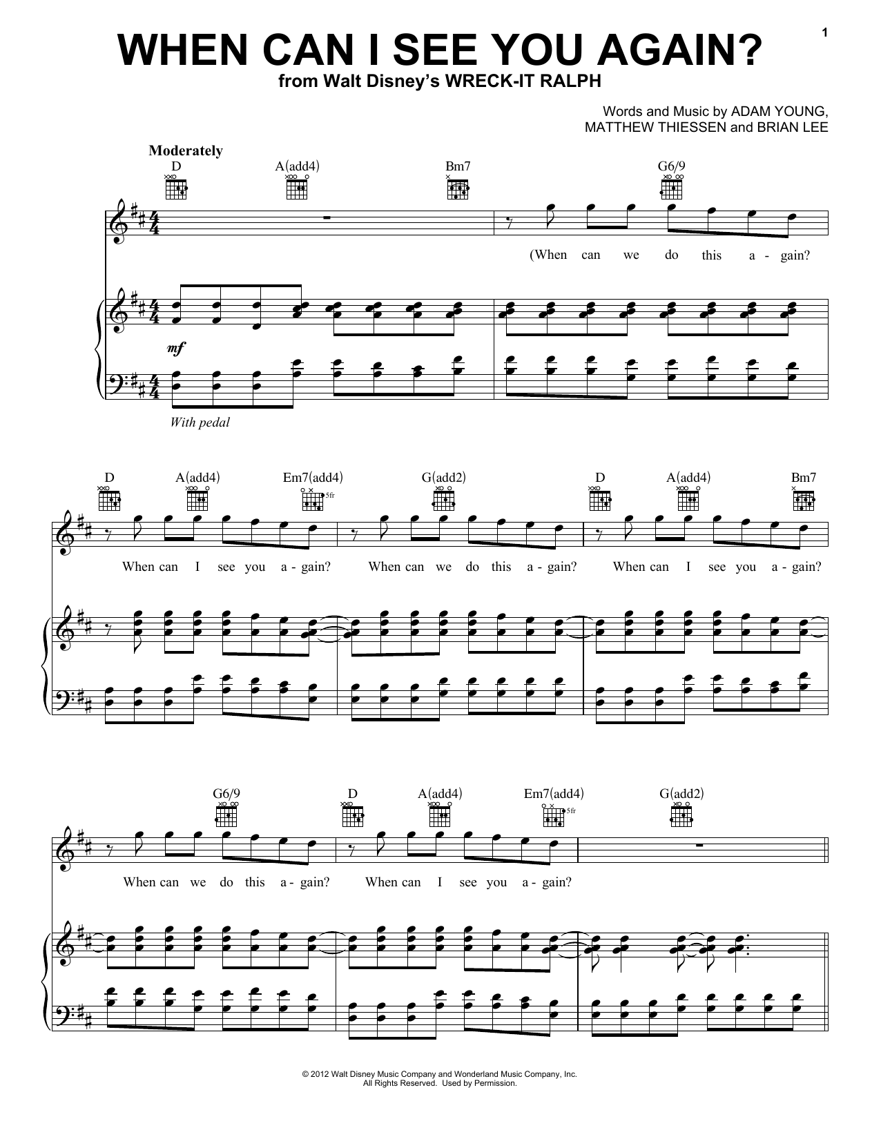 Henry Jackman When Can I See You Again? sheet music notes and chords arranged for Piano, Vocal & Guitar Chords (Right-Hand Melody)