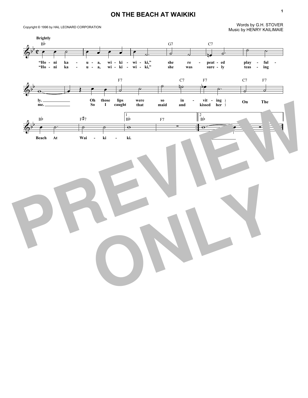 Henry Kailimaie On The Beach At Waikiki sheet music notes and chords arranged for Lead Sheet / Fake Book
