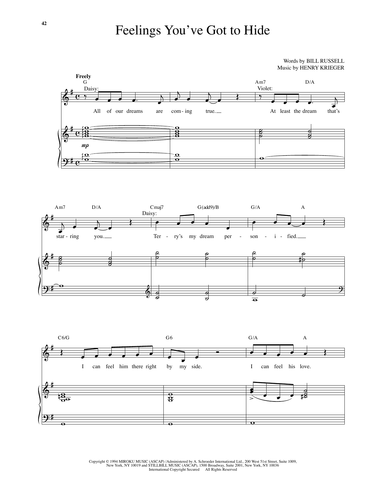 Henry Krieger Feelings You've Got To Hide (from Side Show) sheet music notes and chords arranged for Piano & Vocal