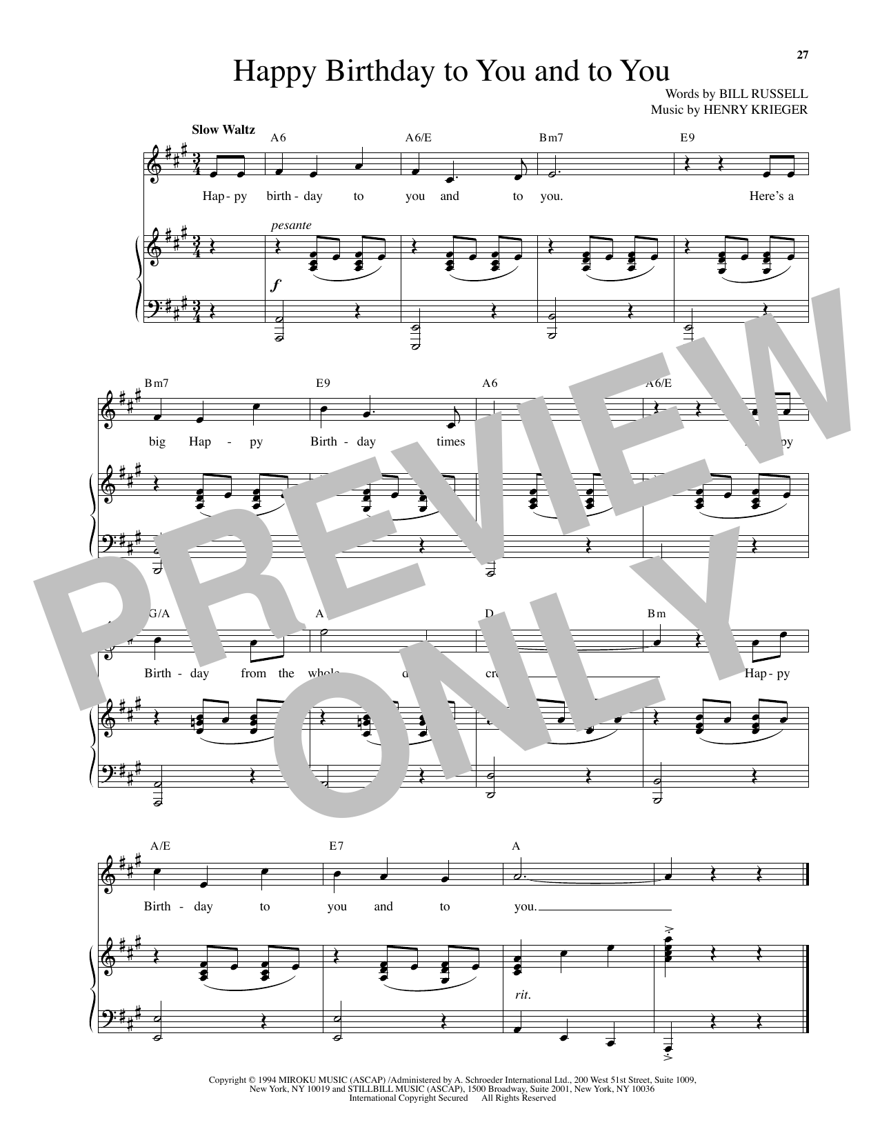 Henry Krieger Happy Birthday To You And To You (from Side Show) sheet music notes and chords arranged for Piano & Vocal
