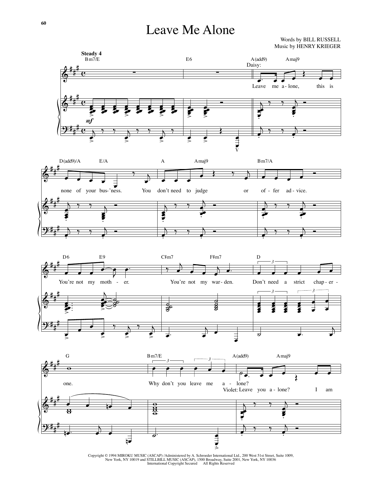 Henry Krieger Leave Me Alone (from Side Show) sheet music notes and chords arranged for Piano & Vocal