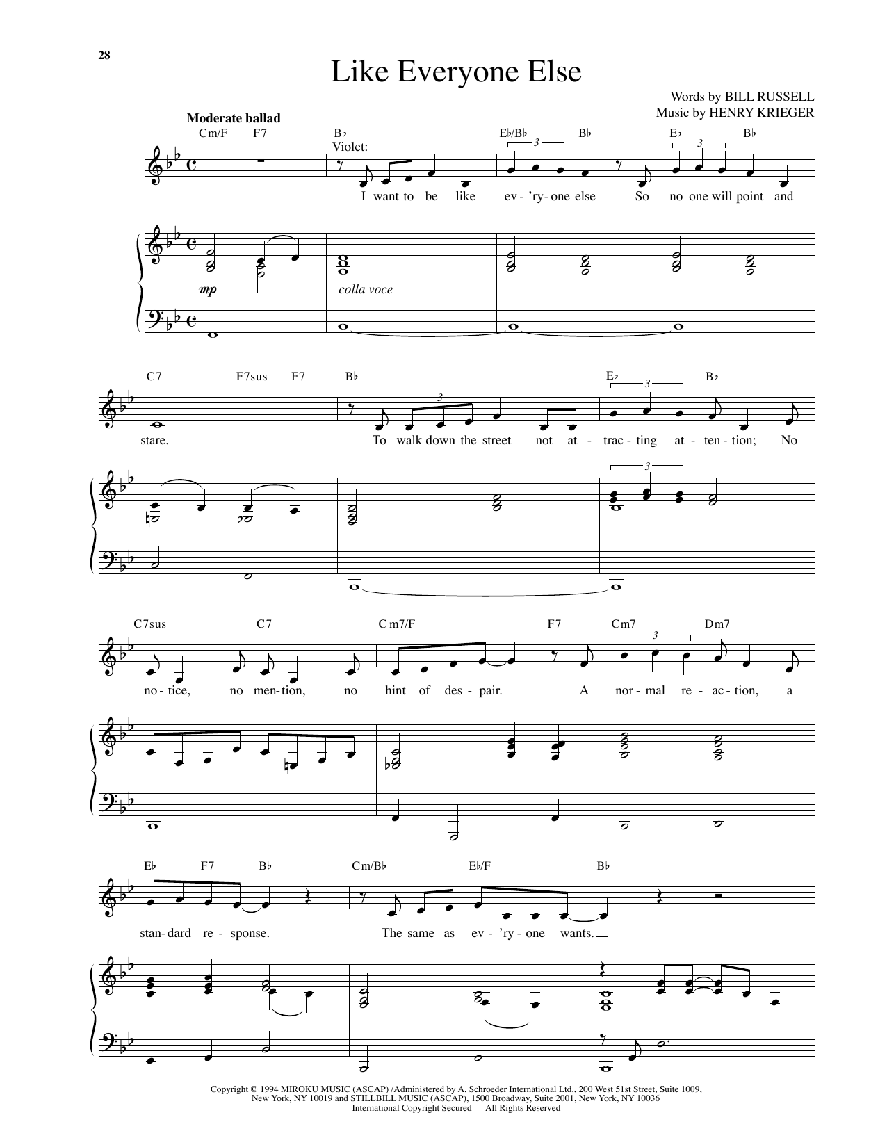 Henry Krieger Like Everyone Else (from Side Show) sheet music notes and chords arranged for Piano & Vocal
