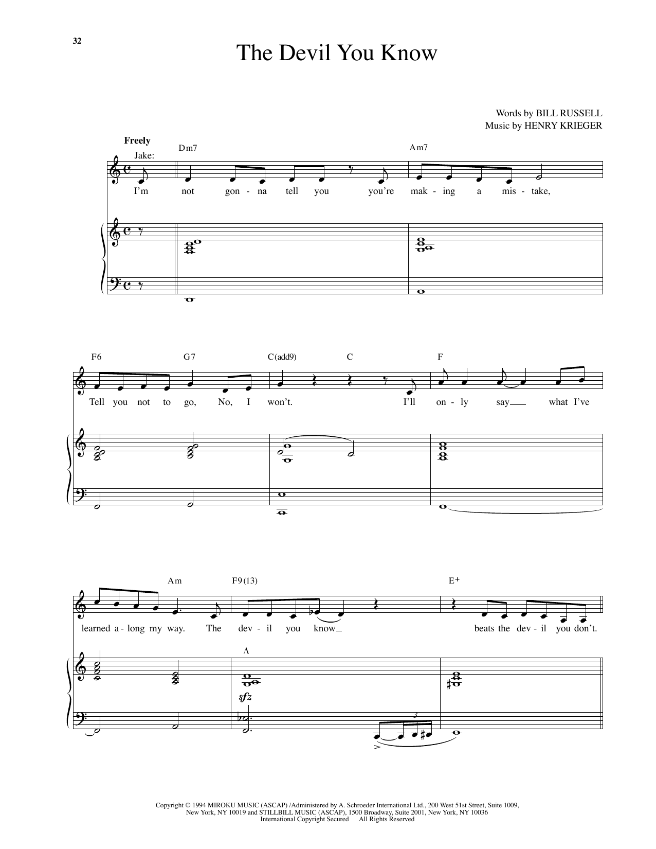 Henry Krieger The Devil You Know (from Side Show) sheet music notes and chords arranged for Piano & Vocal