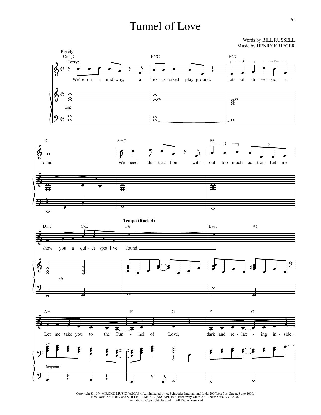 Henry Krieger Tunnel Of Love (from Side Show) sheet music notes and chords arranged for Piano & Vocal