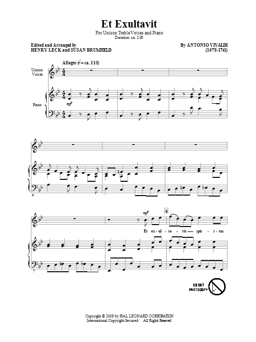 Henry Leck Ex Exultavit sheet music notes and chords arranged for Unison Choir