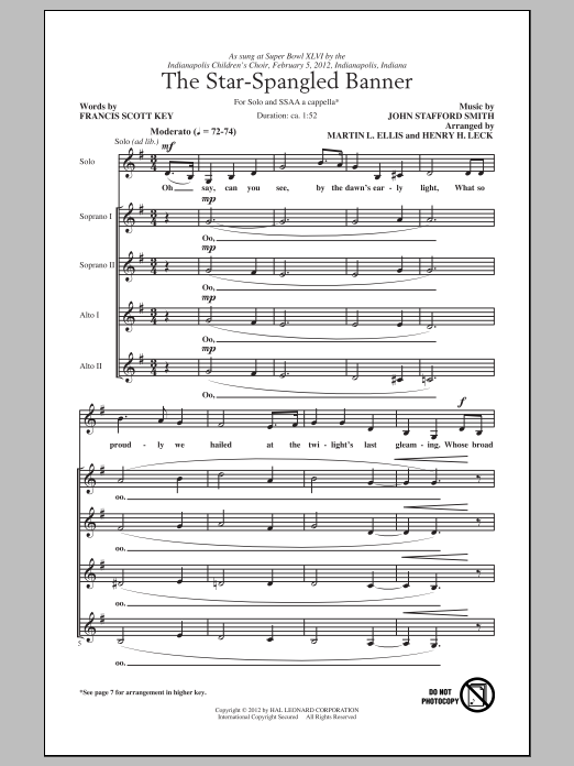 Henry Leck The Star Spangled Banner sheet music notes and chords arranged for SSA Choir