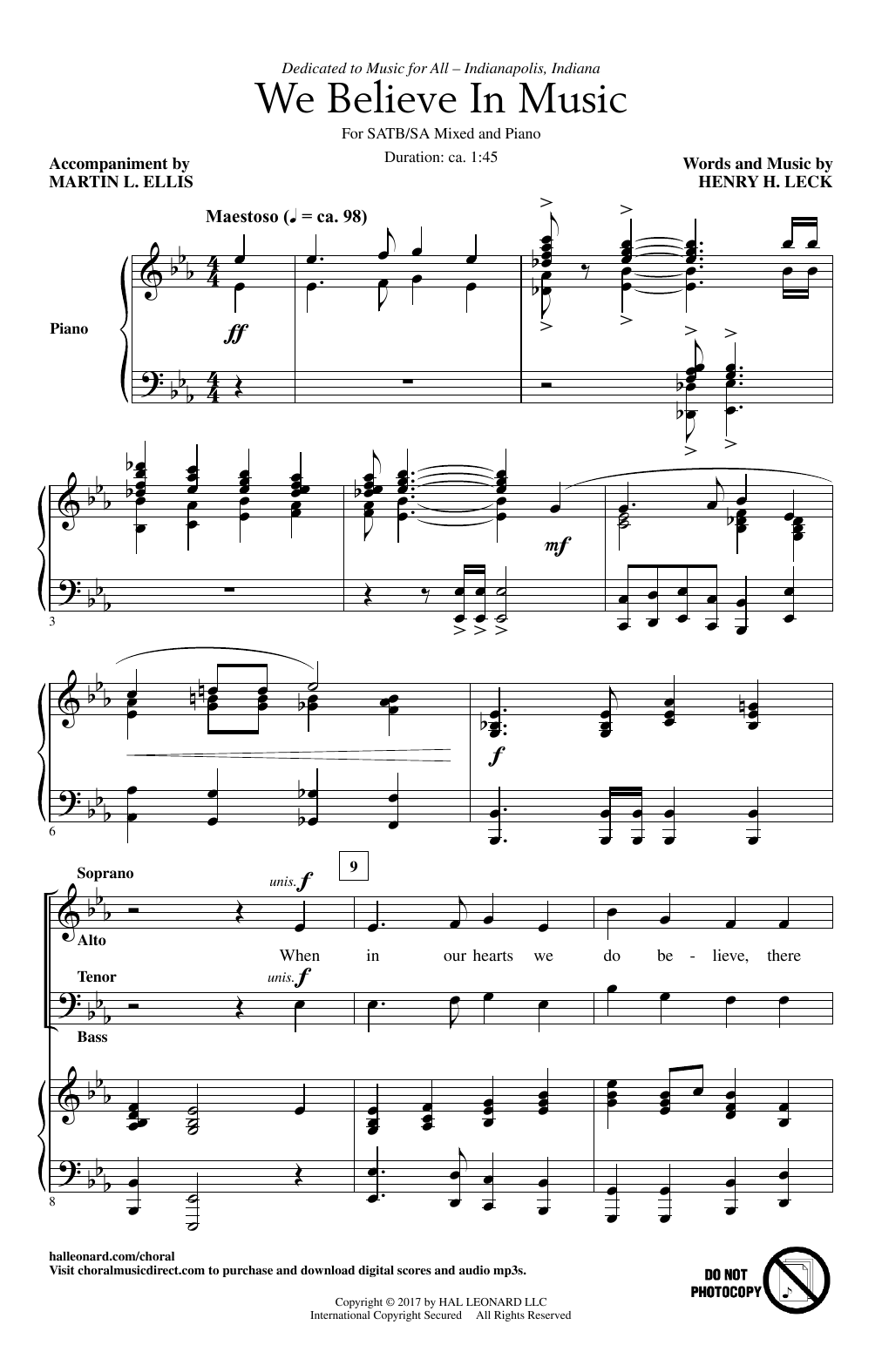 Henry Leck We Believe In Music sheet music notes and chords arranged for Choir
