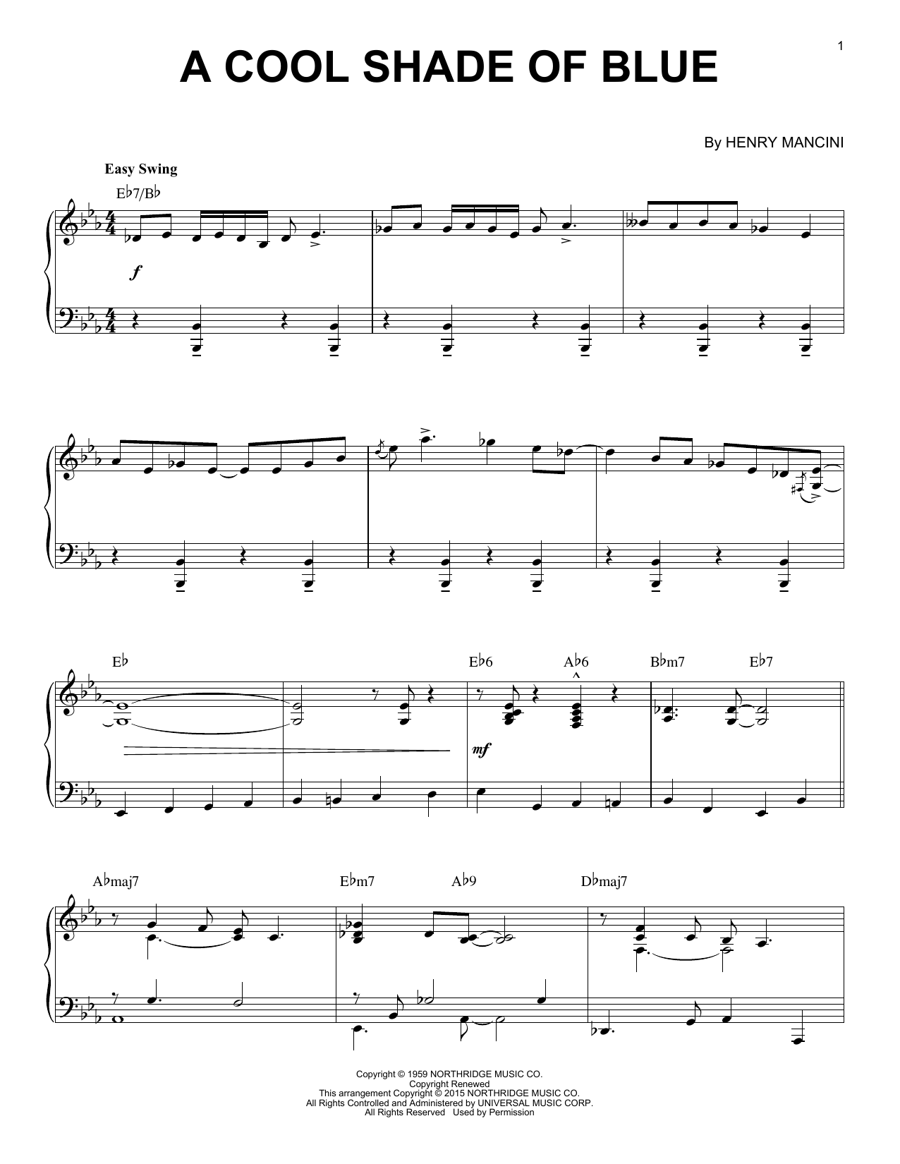 Henry Mancini A Cool Shade Of Blue [Jazz version] (arr. Brent Edstrom) sheet music notes and chords arranged for Piano Solo
