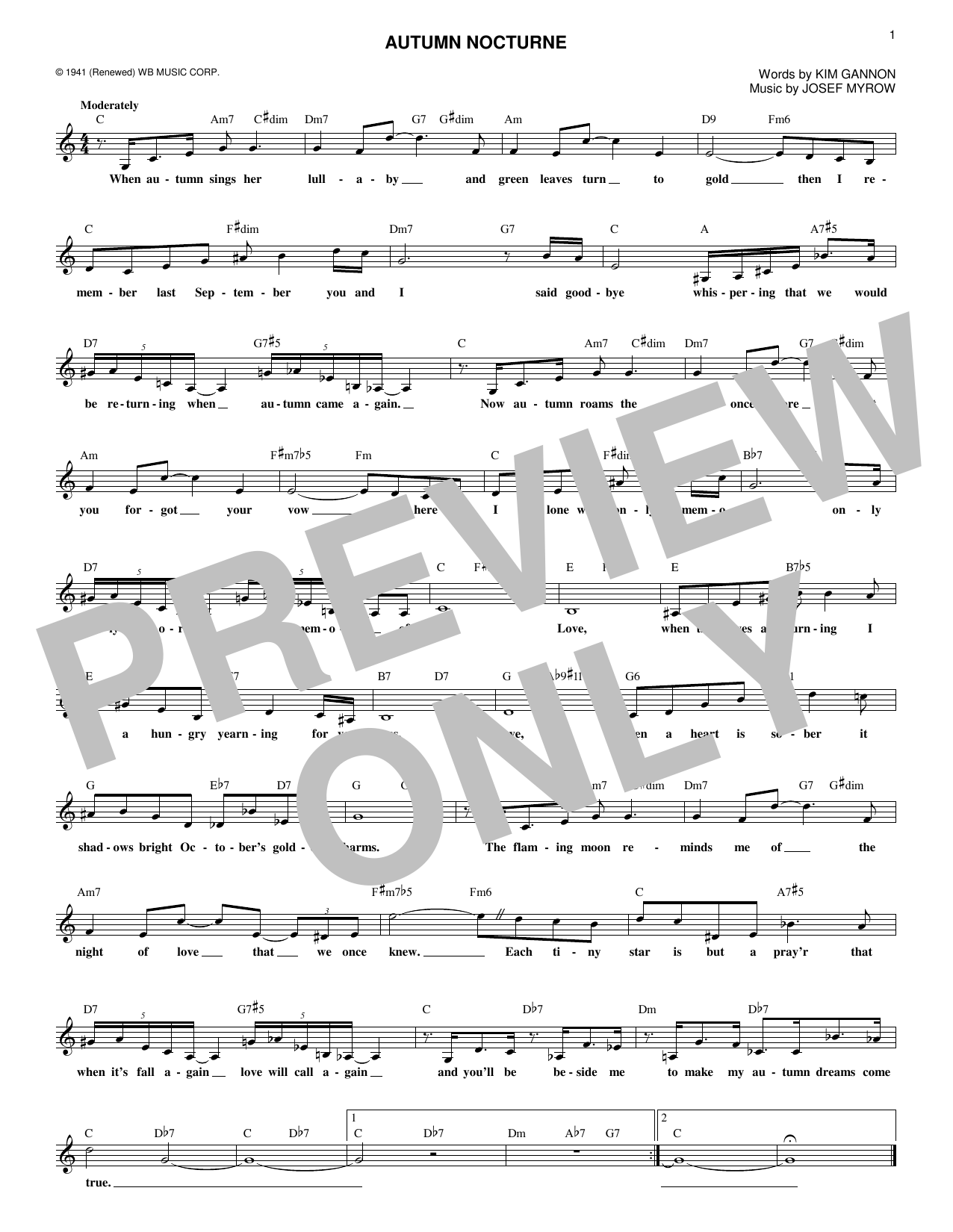 Henry Mancini Autumn Nocturne sheet music notes and chords arranged for Real Book – Melody & Chords