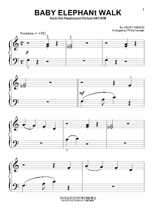 Henry Mancini Baby Elephant Walk (arr. Phillip Keveren) sheet music notes and chords arranged for Big Note Piano